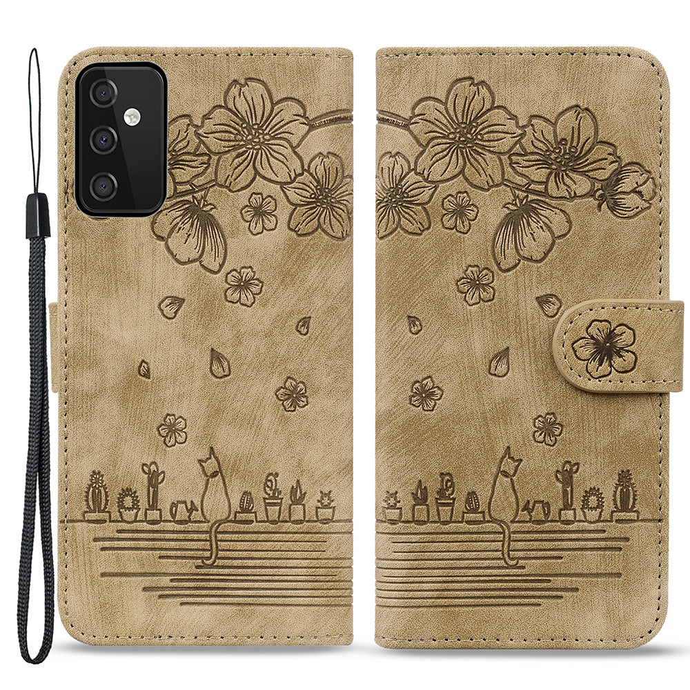 For Samsung Galaxy A54 5G PU Leather Wallet Case Imprinted Cat Flower Phone Stand Cover with Strap For Samsung Galaxy A54 5G PU Leather Wallet Case Imprinted Cat Flower Phone Stand Cover with Strap